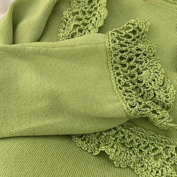 J.A.C. by Joseph A Crochet Trim 3/4 Sleeve Knit Sweater Size M Lime Green - Picture 4 of 6